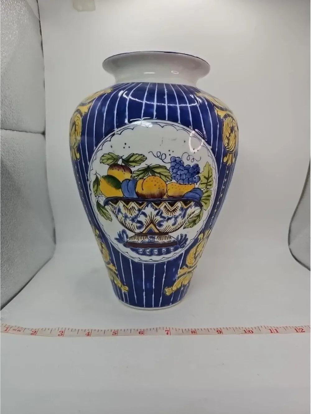 Vintage Porcelain Hand Painted Enamel Fruit Basket Decoration Large Vase 10